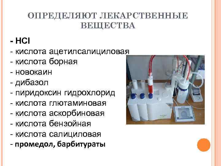   ОПРЕДЕЛЯЮТ ЛЕКАРСТВЕННЫЕ  ВЕЩЕСТВА - НCI - кислота ацетилсалициловая - кислота борная