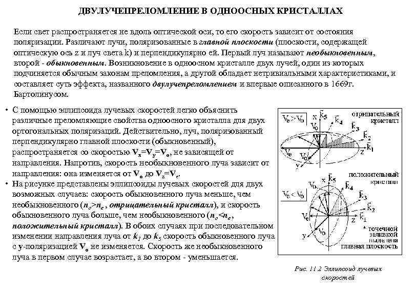 ДВУЛУЧЕПРЕЛОМЛЕНИЕ В ОДНООСНЫХ КРИСТАЛЛАХ Если свет распространяется не вдоль оптической ДВУЛУЧЕПРЕЛОМЛЕНИЕ В ОДНООСНЫХ КРИСТАЛЛАХ Если свет распространяется не вдоль оптической