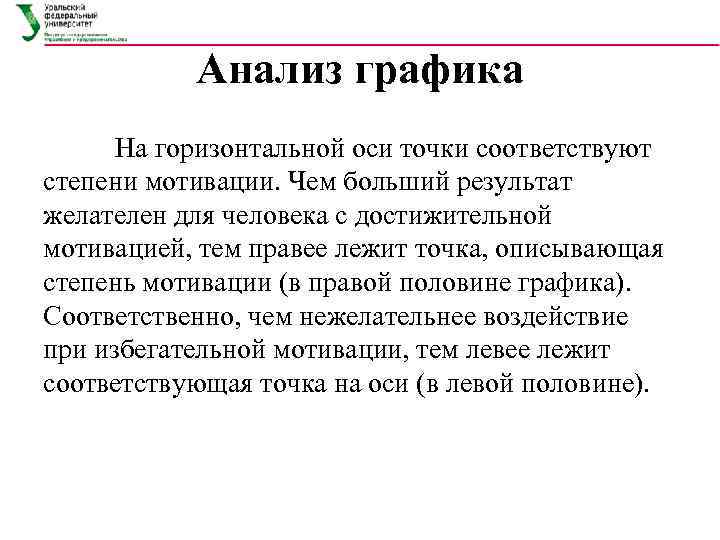   Анализ графика  На горизонтальной оси точки соответствуют степени мотивации. Чем больший