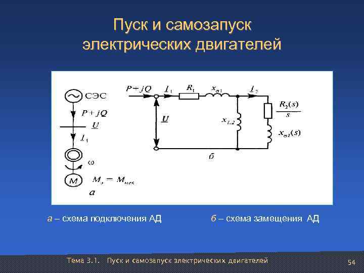   Пуск и самозапуск   электрических двигателей а – схема подключения АД