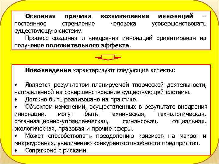  Основная причина возникновения инноваций –   постоянное стремление  человека усовершенствовать