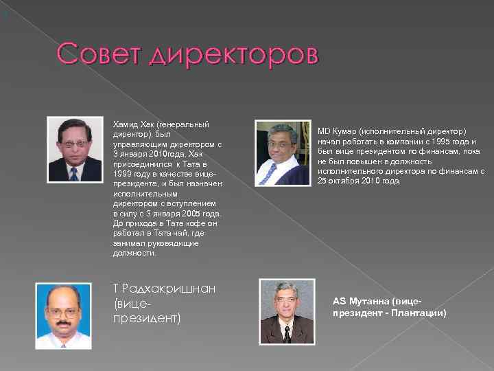 )   Совет директоров   Хамид Хак (генеральный  директор), был 