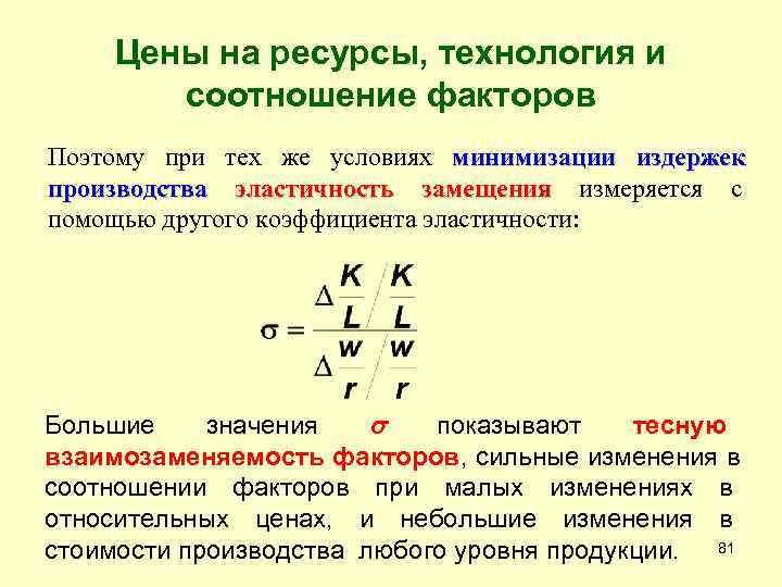  Цены на ресурсы, технология и   соотношение факторов Поэтому при тех же