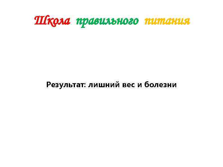 Школа правильного питания Результат: лишний вес и болезни 