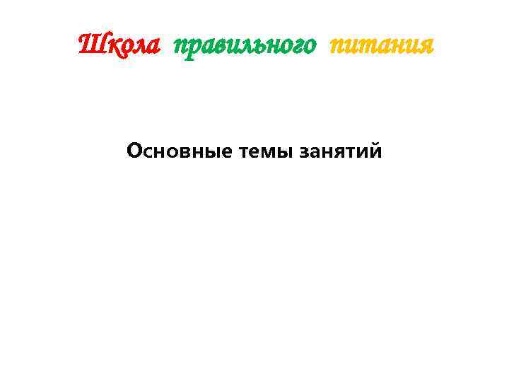 Школа правильного питания Основные темы занятий 