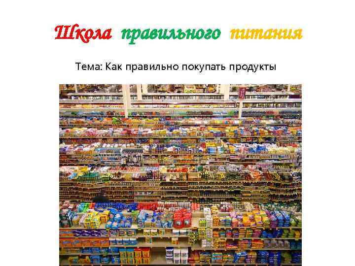 Школа правильного питания  Тема: Как правильно покупать продукты 