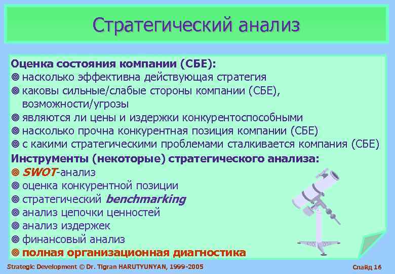     Стратегический анализ Оценка состояния компании (СБЕ): ¥ насколько эффективна действующая
