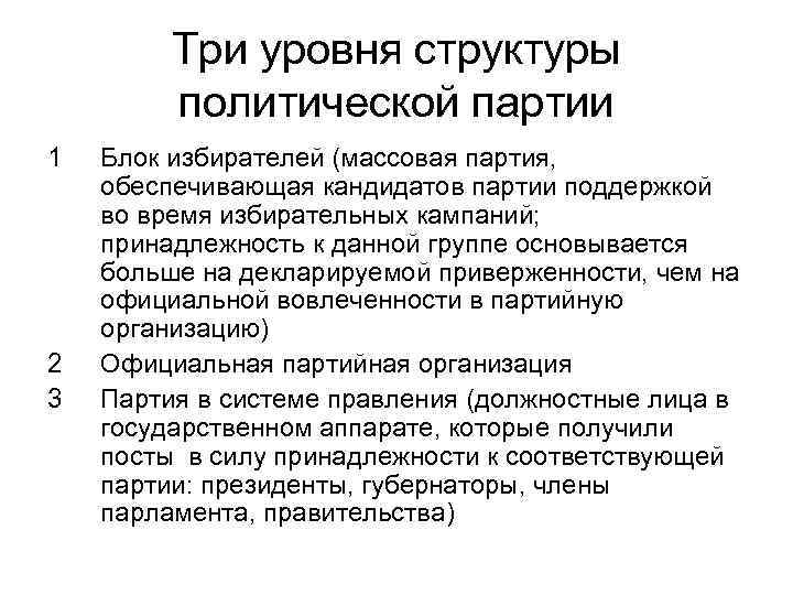    Три уровня структуры   политической партии 1  Блок избирателей