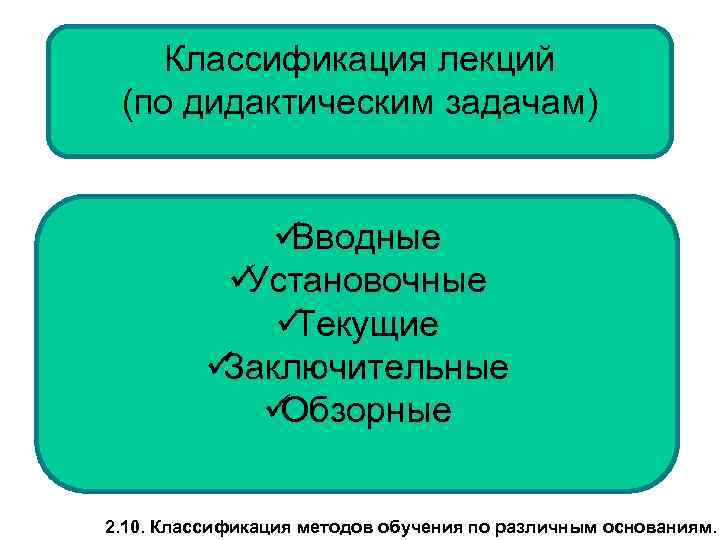   Классификация лекций (по дидактическим задачам)    üВводные  üУстановочные 
