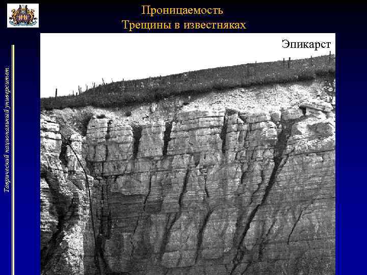 Проницаемость Трещины в известняках Таврический национальный университет. Эпикарст 