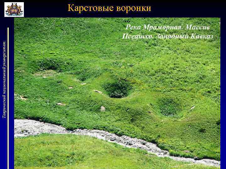Карстовые воронки Таврический национальный университет. Река Мраморная. Массив Псеашхо. Западный Кавказ 