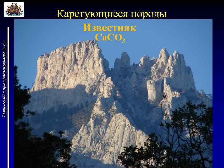 Таврический национальный университет. Карстующиеся породы Известняк Ca. CO 3 