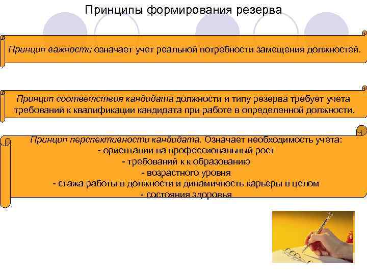     Принципы формирования резерва  Принцип важности означает учет реальной потребности