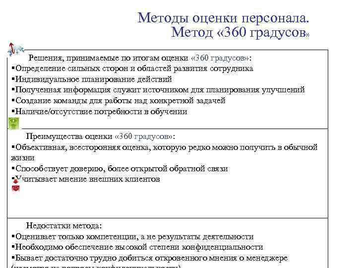      Методы оценки персонала.      