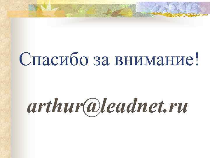 Спасибо за внимание! arthur@leadnet. ru 