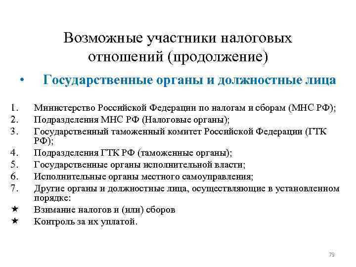 Возможные участники налоговых отношений (продолжение) • Возможные участники налоговых отношений (продолжение) •