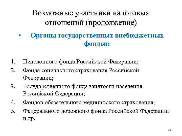 Возможные участники налоговых отношений (продолжение) • Органы государственных Возможные участники налоговых отношений (продолжение) • Органы государственных
