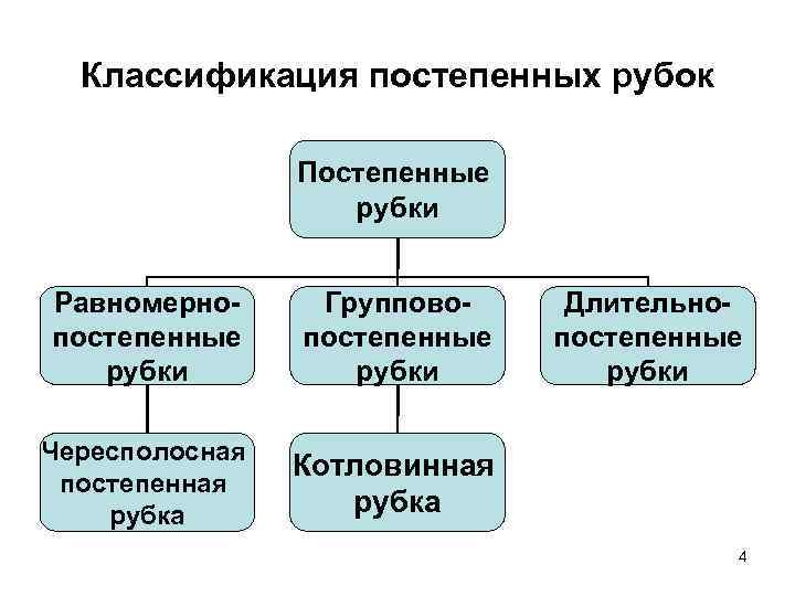  Классификация постепенных рубок   Постепенные    рубки  Равномерно- Группово-