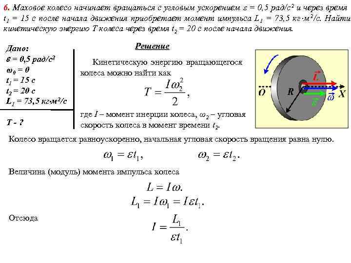 6. Маховое колесо начинает вращаться с угловым ускорением = 0, 5 рад/c 2 6. Маховое колесо начинает вращаться с угловым ускорением = 0, 5 рад/c 2