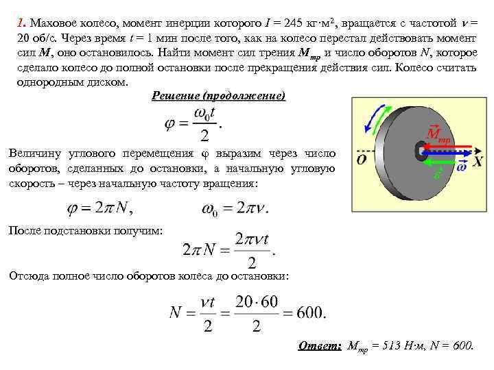 1. Маховое колесо, момент инерции которого I = 245 кг·м 2 , вращается 1. Маховое колесо, момент инерции которого I = 245 кг·м 2 , вращается