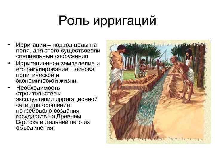     Роль ирригаций • Ирригация – подвод воды на  поля,