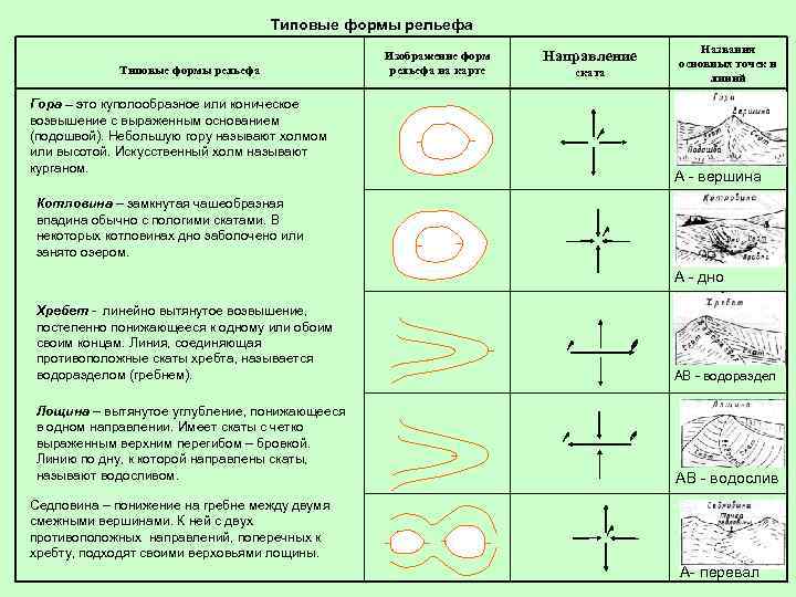       Типовые формы рельефа     