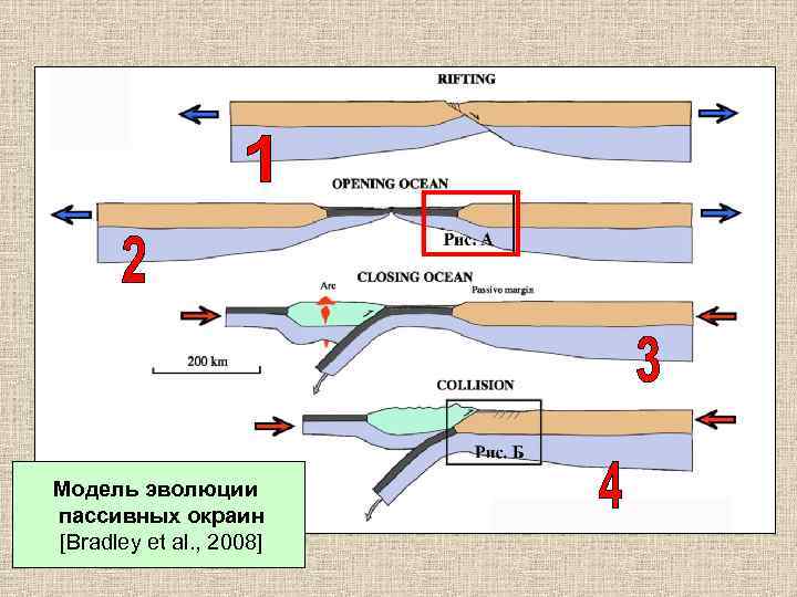 Модель эволюции пассивных окраин [Bradley et al. , 2008] 