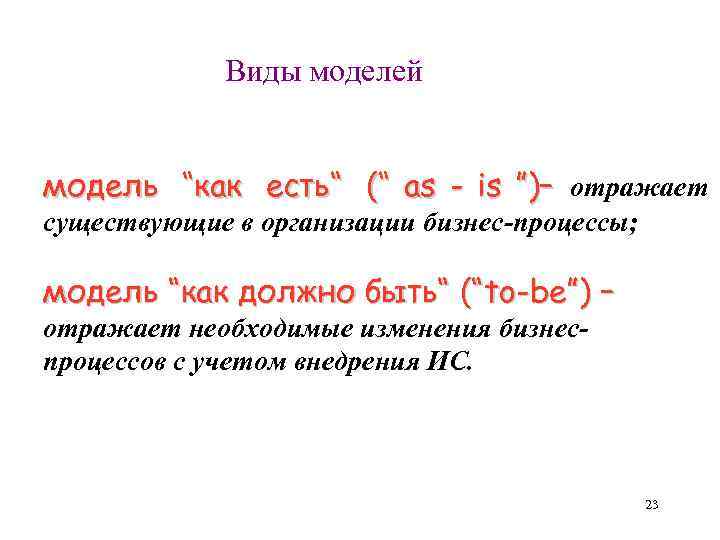    Виды моделей  модель “как есть“ (“ as - is ”)–