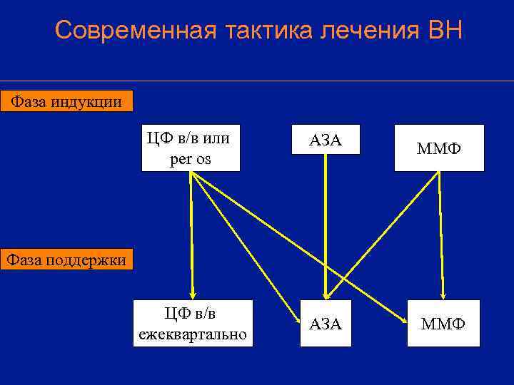  Современная тактика лечения ВН Фаза индукции    ЦФ в/в или АЗА