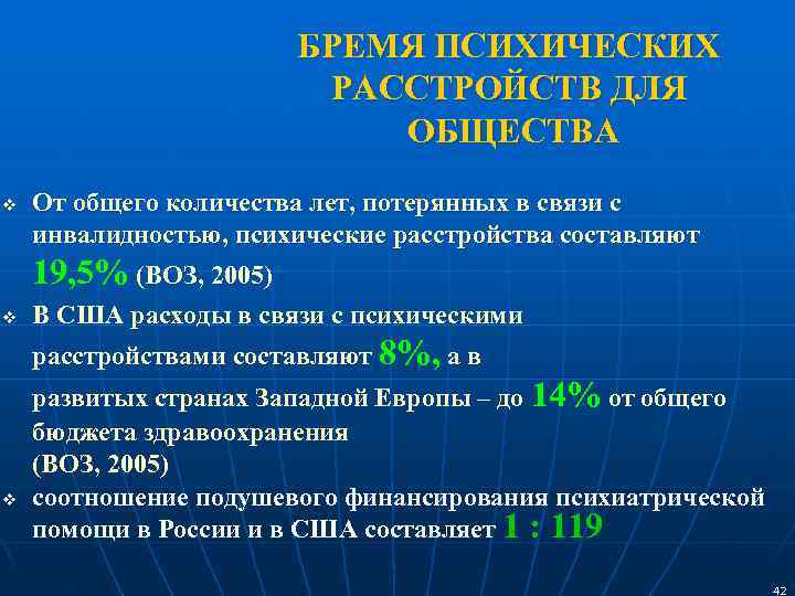     БРЕМЯ ПСИХИЧЕСКИХ     РАССТРОЙСТВ ДЛЯ  