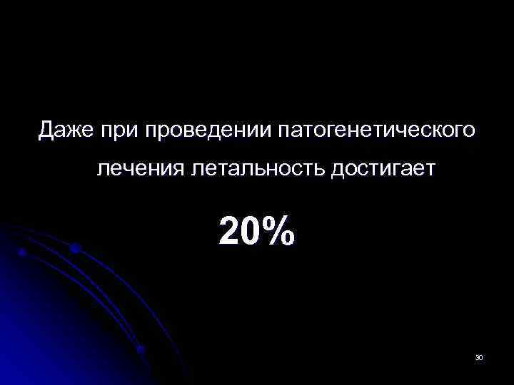 Даже при проведении патогенетического лечения летальность достигает   20%    30