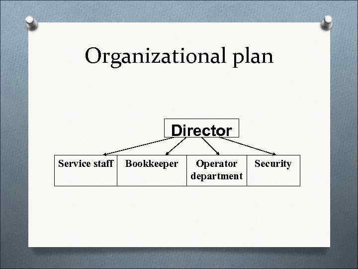  Organizational plan      Director Service staff  Bookkeeper 