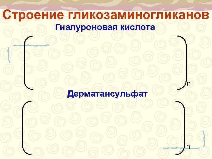 Строение гликозаминогликанов  Гиалуроновая кислота      n   Дерматансульфат