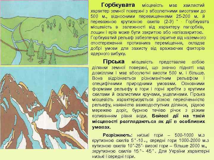   Горбкувата   місцевість має хвилястий характер земної поверхні з абсолютними висотами