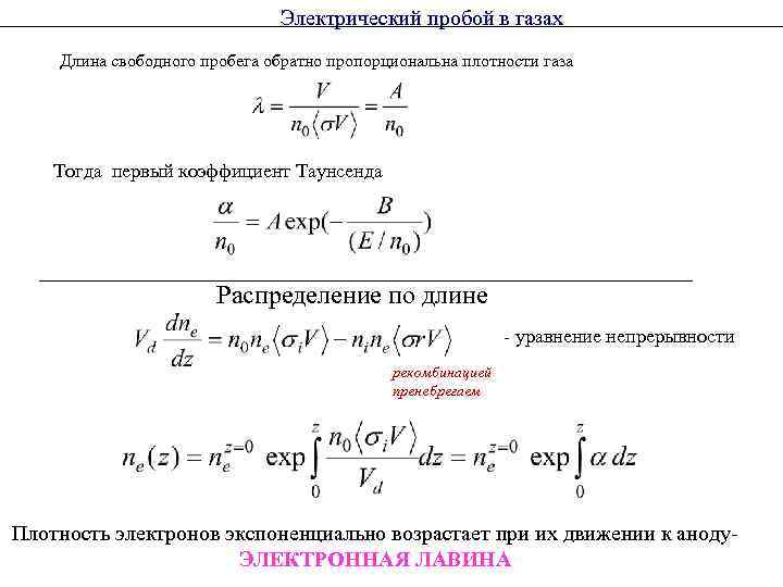       Электрический пробой в газах Длина свободного пробега обратно
