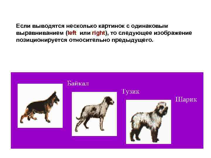 Если выводятся несколько картинок с одинаковым выравниванием (left или right), то следующее изображение позиционируется
