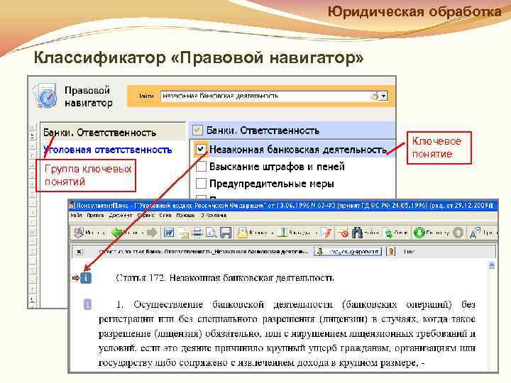      Юридическая обработка  Классификатор «Правовой навигатор»   