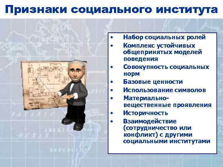 Признаки социального института   •  Набор социальных ролей    •