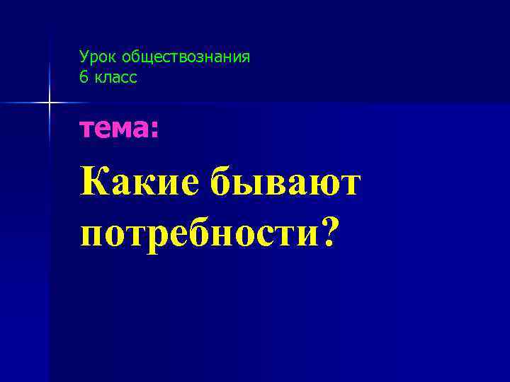 Урок обществознания 6 класс  тема:  Какие бывают потребности? 