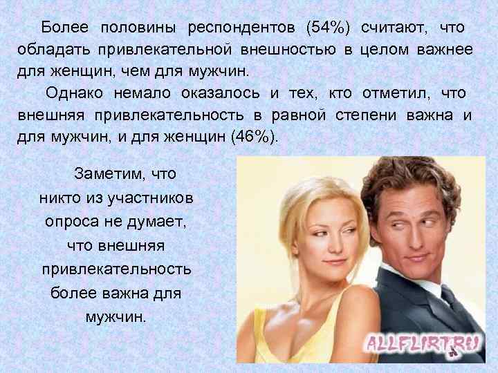   Более половины респондентов (54%) считают, что обладать привлекательной внешностью в целом важнее
