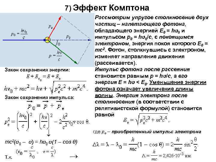      7) Эффект Комптона    Рассмотрим упругое столкновение