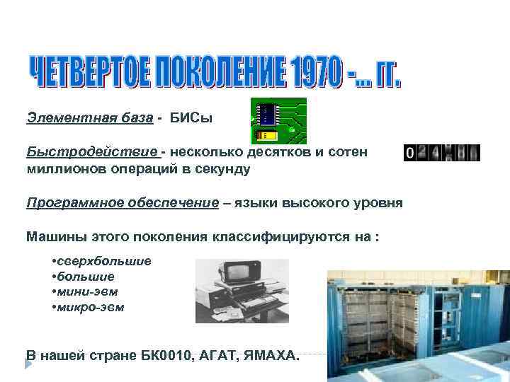        ЧЕТВЕРТОЕ ПОКОЛЕНИЕ (1970 - наши дни) Элементная