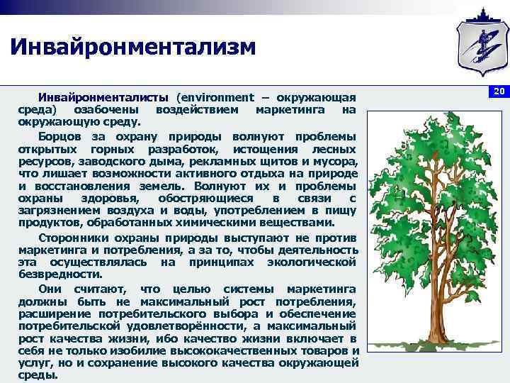 Инвайронментализм      20  Инвайронменталисты (environment – окружающая среда) 
