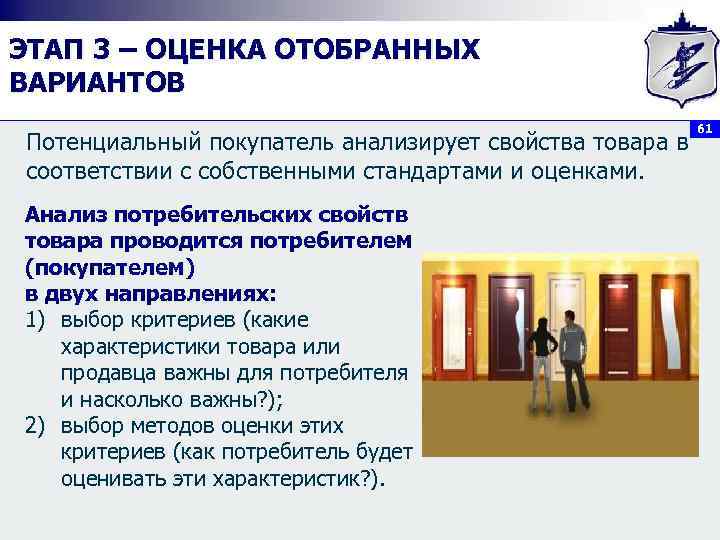 ЭТАП 3 – ОЦЕНКА ОТОБРАННЫХ ВАРИАНТОВ     61 Потенциальный покупатель анализирует