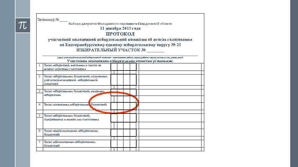 Экземпляр № ____     Выборы депутатов Молодежного парламента Свердловской области 