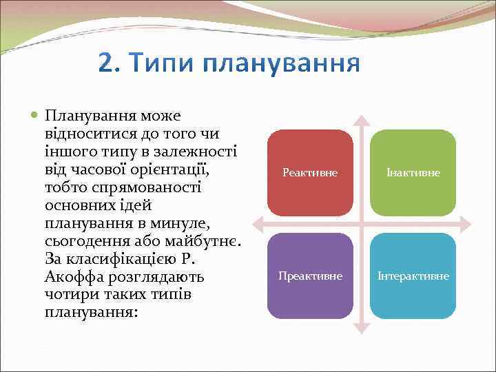  Планування може  відноситися до того чи  іншого типу в залежності 