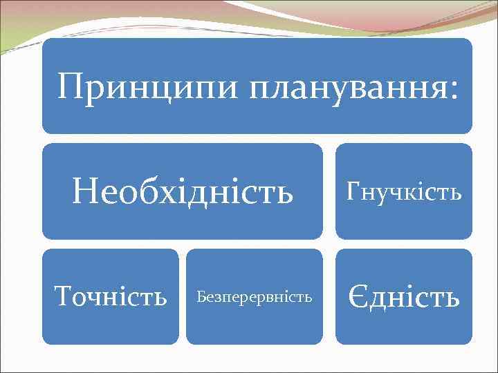 Принципи планування:  Необхідність    Гнучкість  Точність  Безперервність  Єдність