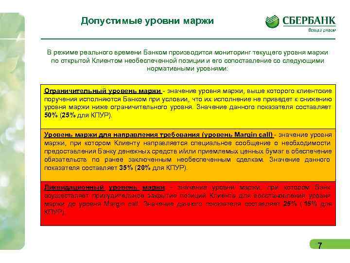   Допустимые уровни маржи  В режиме реального времени Банком производится мониторинг текущего