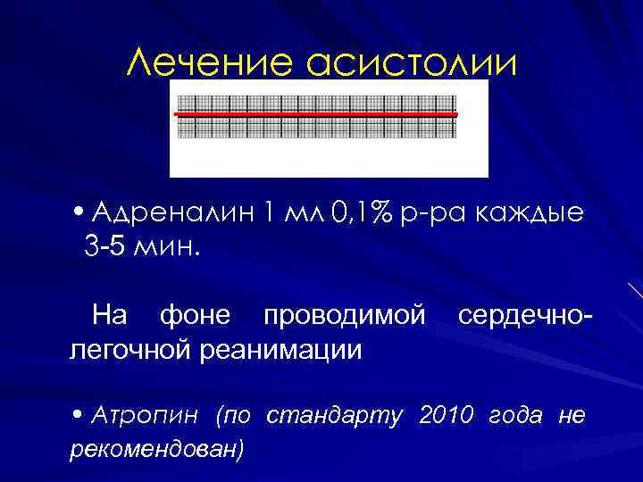 Лечение асистолии • Адреналин 1 мл 0, 1% р-ра каждые 3 -5 мин. На