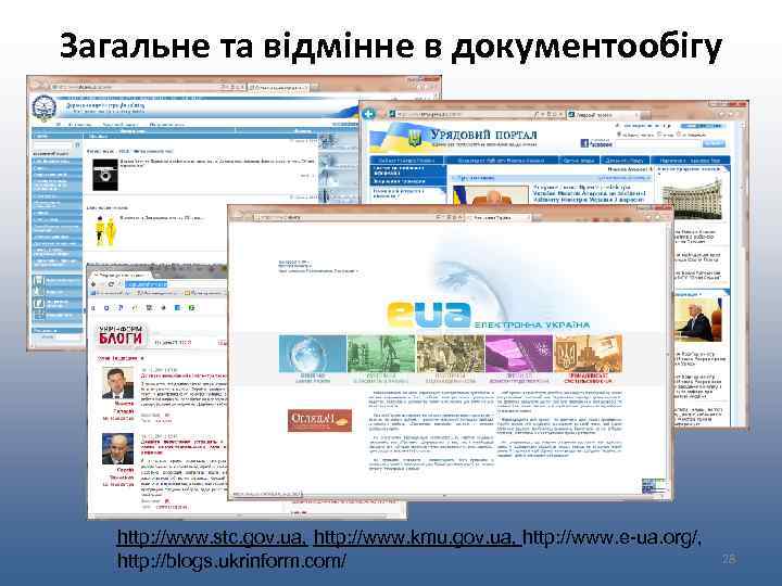 Загальне та відмінне в документообігу http: //www. stc. gov. ua, http: //www. kmu. gov.